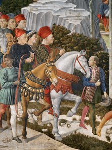 Portraits de Piero de Médicis sur une mule, Cosimo de Médicis au centre et le Duc Salviati à cheval (détail du cycle du Voyage des Mages dans la chapelle) - Benozzo di Lese di Sandro Gozzoli