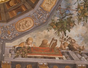 Dames, musicien et cupidons sur un balcon (détail)