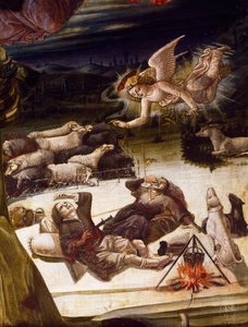 Un ange et des bergers, détail du retable de la Nativité, par Benvenuto di Giovanni (1436-ca 1518)