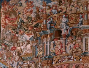 Tapisserie flamande. Série Les Honneurs. Renommée. Troisième tapisserie de la série. Modèle Cercle de Bernard van Orley et Jan Gossaert (Mabuse). Manufacture Pieter van Aelst, Bruxelles. Vers 1550. Tissu Or, argent, soie et laine. - Bernaert van (circle of) Orley