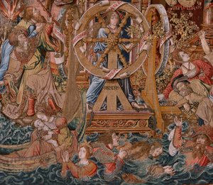 Tapisserie flamande. Série Les Honneurs. Fortune, Le chemin des Honneurs. Cinquième tapisserie de la série. Modèle Dessinateurs du cercle de Bernard van Orley et Jan Gossaert de Mabuse. Manufacture Pieter van Aelst, Bruxelles - Bernaert van (circle of) Orley