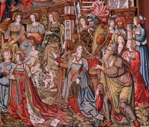 Tapisserie flamande. Série Les Honneurs. La Justice. Neuvième tapisserie de la série. Modèle de la cour de Bernard van Orley et Jan Gossaert (Mabuse). Manufacture Pieter van Aelst, Bruxelles. Ca 1550 - Bernaert van (circle of) Orley