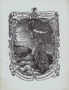 Britannia regardant la mer, carte de vœux de Noël de la Première Guerre mondiale du Lord Maire et de la Lady Mayoress de Londres, Sir Charles et Lady Wakefield