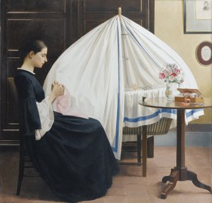 Delfina Boutet de Monvel (1896-1974) près du berceau de Sylvie - Bernard Boutet de Monvel