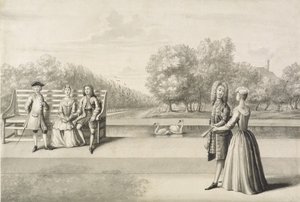 Figures sur la rive du Long Water, Hampton Court Palace - Bernard Lens