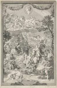 Page de titre allégorique avec différentes scènes des Métamorphoses d