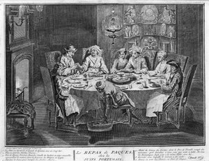 Judaïsme : Fête de Pâque (ou Pessah) dans la communauté juive portugaise Gravure de "Illustration des cérémonies et coutumes religieuses de tous les peuples du monde" par Bernard Picart (1723-1743) 1819 Collection privée - Bernard Picart