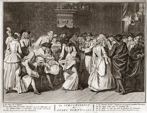 Judaïsme : cérémonie de circoncision dans la communauté juive portugaise Gravure de « Illustration des cérémonies et coutumes religieuses de tous les peuples du monde » par Bernard Picart (1723-1743) 1819 Collection privée - Bernard Picart