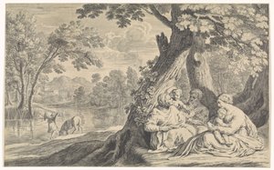 Paysage avec la Sainte Famille, accompagnée par Élisabeth et Jean-Baptiste - Bernard Picart