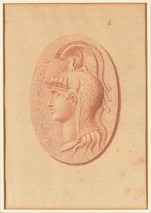 Une des quatre études après camées, trois avec des portraits de profil classiques et une avec un relief fragmentaire de Cupidon et deux lions tirant un char
