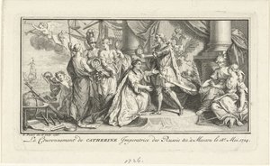 Pierre le Grand couronne sa femme Catherine Ière comme impératrice, 1726 - Bernard Picart