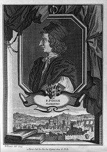 Portrait de Giovanni Francesco Poggio Bracciolini, dit Le Pogge ou Le Pogge Florentin (1380-1459), humaniste italien, gravure de Bernard Picart, Paris - Bernard Picart