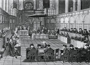 Synode protestant tenu en 1730 dans la Nieuwe Kerk (Nouvelle Église) à Amsterdam, Pays-Bas, gravure par Bernard Picart (1673-1733) - Bernard Picart