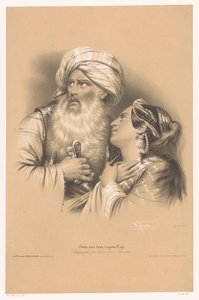 Homme avec turban et femme pleurant (série Étude aux deux Crayons) - Bernard Romain Julien