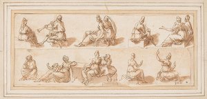 Feuille de croquis avec plusieurs figures - Bernard Salomon