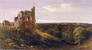 Château en ruine dans un paysage (Château de Knaresborough) - Bernard Walter Evans