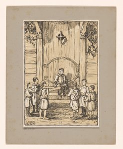 Garçons devant une porte en bois - Bernard Willem Wierink