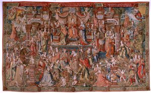 Tapisserie flamande. Série Les Honneurs; Prudence. Septième tapisserie de la série. Modèle Cartonistes du cercle de Bernard van Orley et Jan Gossaert (Mabuse). Manufacture Pieter van Aelst, Bruxelles. Vers 1550. Tissu Or, argent, soie et laine. - Bernard van Orley
