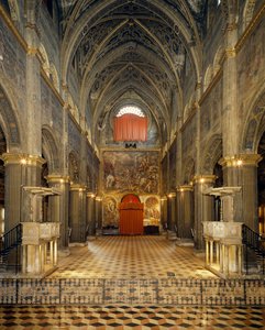 Vue de la nef et contre-façade avec fresques de Pordenone représentant Crucifixion et Déposition - Bernardino Gatti