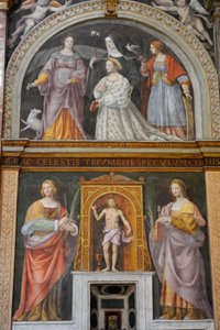 Sainte Apollonie et Sainte Lucie, en haut, Ippolita Sforza entourée de saints et de nonnes, fresque de Bernardino Luini dans l