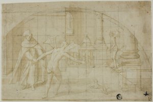 Conception pour une lunette : Diables et saint dans un monastère - Bernardino Poccetti