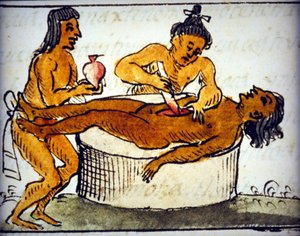 Sacrifice humain : sacrifice rituel chez les Aztèques. D