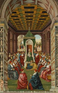 Enea Piccolomini devant le pape Eugène IV - Bernardino di Betto (after) Pinturicchio
