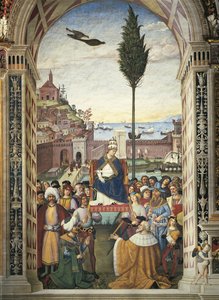 Sienne, cathédrale, bibliothèque Piccolomini, histoires de Pie II : Pie II arrive à Ancône pour hâter la croisade - Bernardino di Betto Pinturicchio