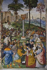 Italie Toscane Sienne, Cathédrale Duomo : La bibliothèque Piccolomini - La rencontre de Frédéric III - Bernardino di Betto Pinturicchio