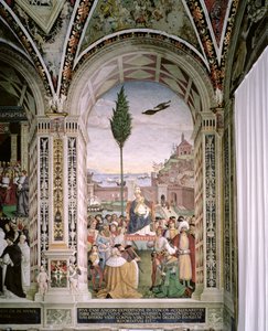 Le Pape Pie II (1405-64), à Ancône, bénit la flotte sur le point de partir pour la Terre Sainte le 15 août 1464 - Bernardino di Betto Pinturicchio