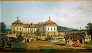 Château de Schlosshof, Autriche, vu des jardins, construit par le prince Eugène de Savoie ... (huile sur toile) - Bernardo Bellotto