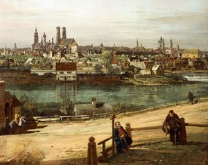 Vue de Munich depuis Haidhausen avec la rivière Isar au centre (détail) - Bernardo Bellotto
