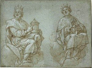 Deux rois de Juda assis ; Josias et Ézéchias - Bernardo Castello