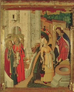 Jésus et les femmes de Samarie, du retable de la Transfiguration, panneau de pradelle