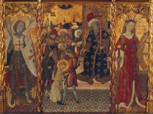 Saint Michel et Sainte Catherine, encadrant le martyre de Sainte Eulalie de Barcelone - Bernat Martorelli