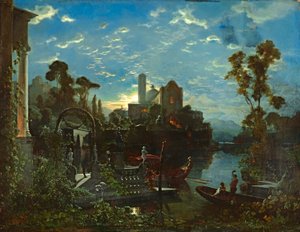 Paysage au clair de lune en Italie du Nord