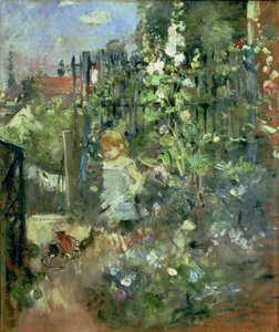 Enfant dans les Roses trémières