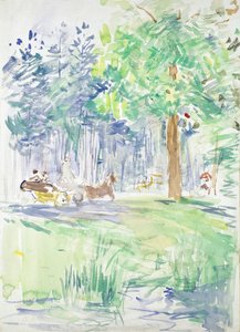 Cheval et calèche sur une route forestière - Berthe Morisot