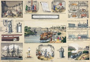 Histoire de la vapeur, illustration pour un manuel éducatif, milieu du XIXe siècle