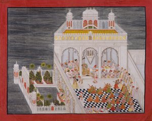 Maharana Ari Singh avec ses courtisans divertis au palais d