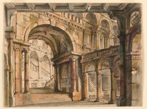 Décor de scène, cours et escaliers du palais - Bibiena Family, 1657