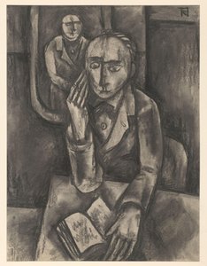 Homme assis à une table avec un livre ouvert - Bob Hanf (signed by artist)