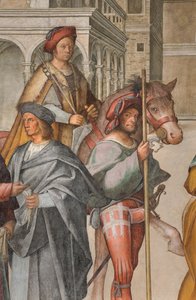 Nef centrale, Première travée nord, Rencontre de Saint Joachim et Sainte Anne à la Porta Aurea, Boccaccio Boccaccino 1514-15, (détail) - Boccaccio Boccaccino
