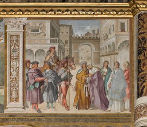 Nef centrale, Première travée nord, Rencontre de Saint Joachim et Sainte Anne à la Porta Aurea, Boccaccio Boccaccino 1514-15 - Boccaccio Boccaccino