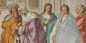 Nef centrale, Première travée nord, Rencontre de Saint Joachim et Sainte Anne à la Porta Aurea, Boccaccio Boccaccino 1514-15, Détail - Boccaccio Boccaccino