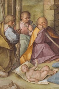 Nef centrale, Quatrième travée nord, Adoration des bergers, Boccaccio Boccaccino 1516-17, Détail - Boccaccio Boccaccino