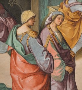 Nef centrale, deuxième travée nord, Naissance de la Vierge, Boccaccio Boccaccino 1514-15, (détail) - Boccaccio Boccaccino