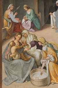 Nef centrale, Deuxième travée nord, Naissance de la Vierge, Boccaccio Boccaccino 1514-15, (détail)