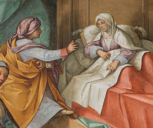 Nef centrale, Deuxième travée nord, Naissance de la Vierge, Boccaccio Boccaccino 1514-15, Détail