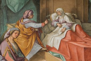 Nef centrale, Deuxième travée nord, Naissance de la Vierge, Boccaccio Boccaccino 1514-15, Détail - Boccaccio Boccaccino